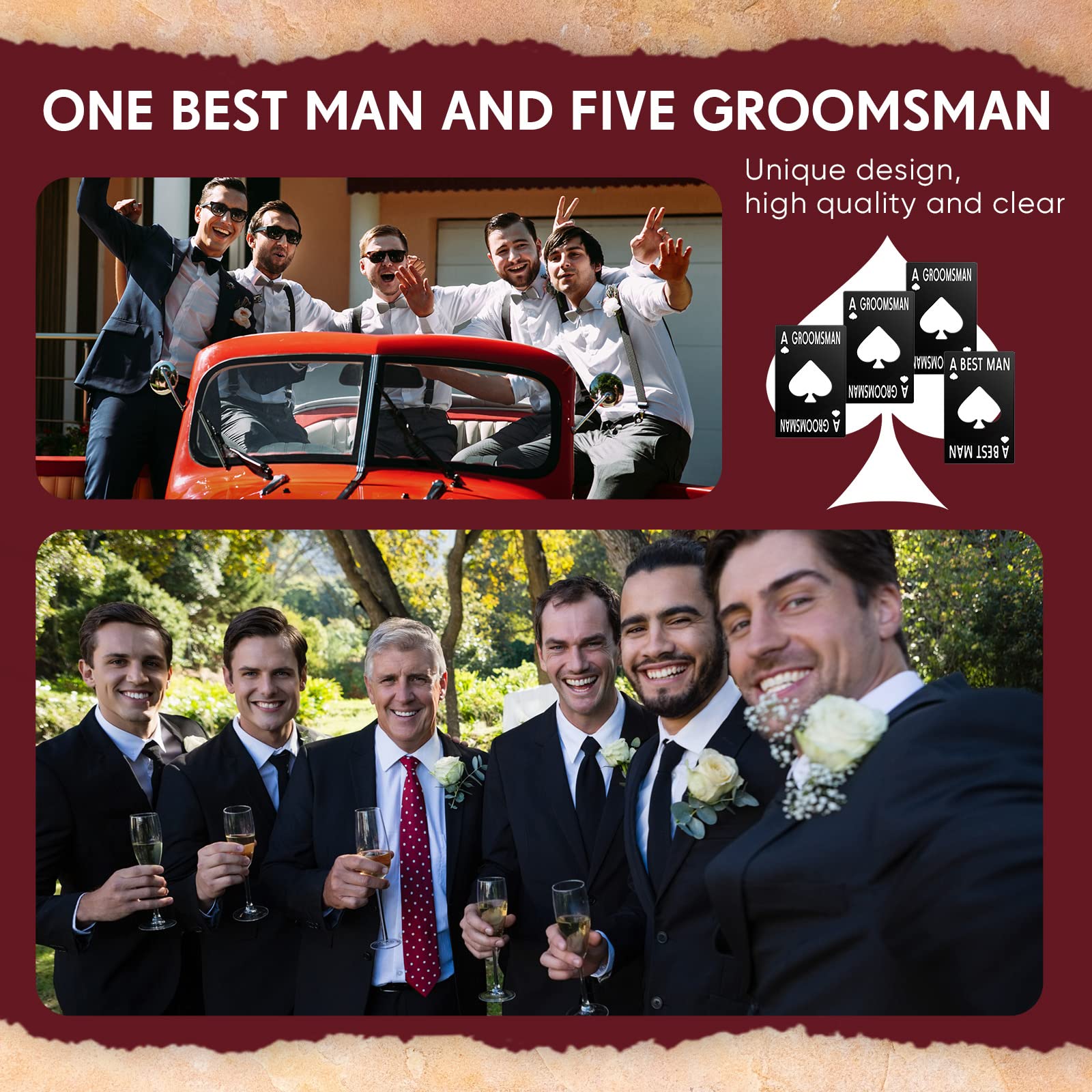 6 Pcs Groomsmen Bottle Opener Groomsmen Stainless Steel Credit Card Size Beer Bottle Opener Cap Black Casino Poker Card Ace Card Groomsmen Gifts for Wedding Birthday Party Bridal Shower Supplies