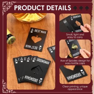 6 Pcs Groomsmen Bottle Opener Groomsmen Stainless Steel Credit Card Size Beer Bottle Opener Cap Black Casino Poker Card Ace Card Groomsmen Gifts for Wedding Birthday Party Bridal Shower Supplies