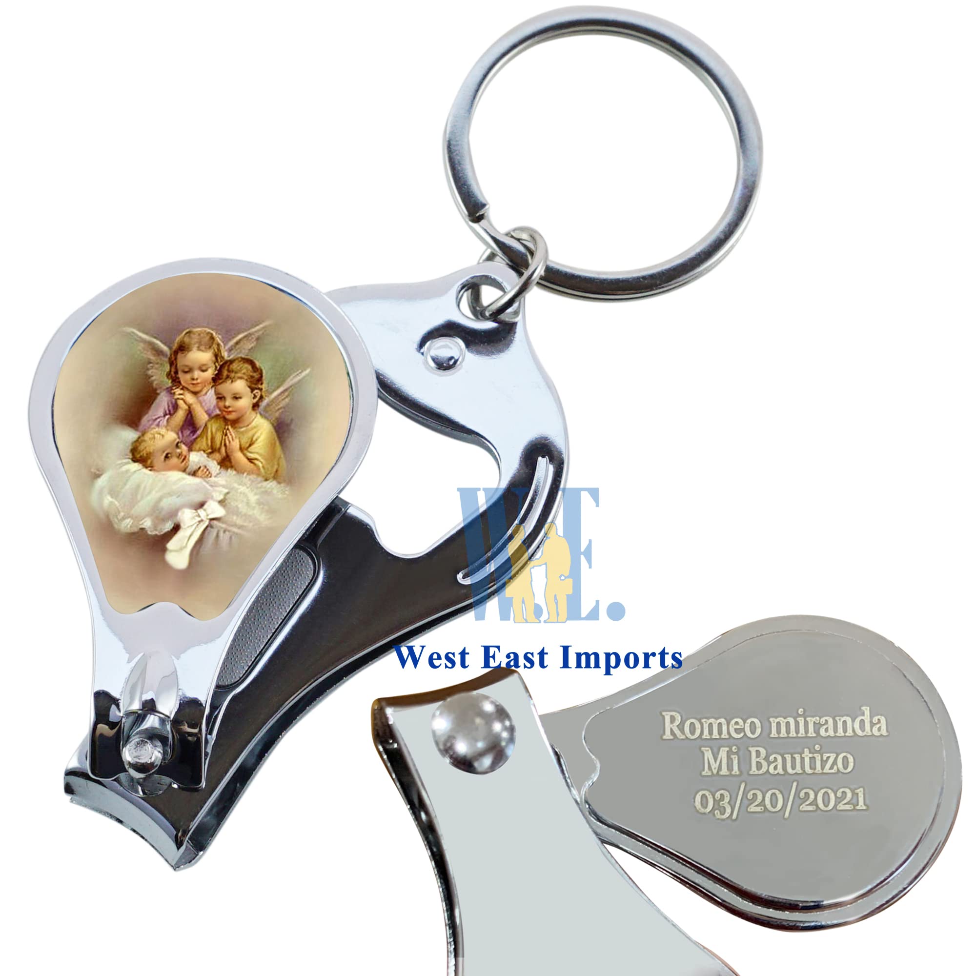 Personalized Engraved Baptism Keychains (12 PCS) - Baby Angel Key Ring with Nail Clipper and Bottle Opener Party Favors for Baby Boys and Girls Recuerdos Bautizo Customized Gift for Guest