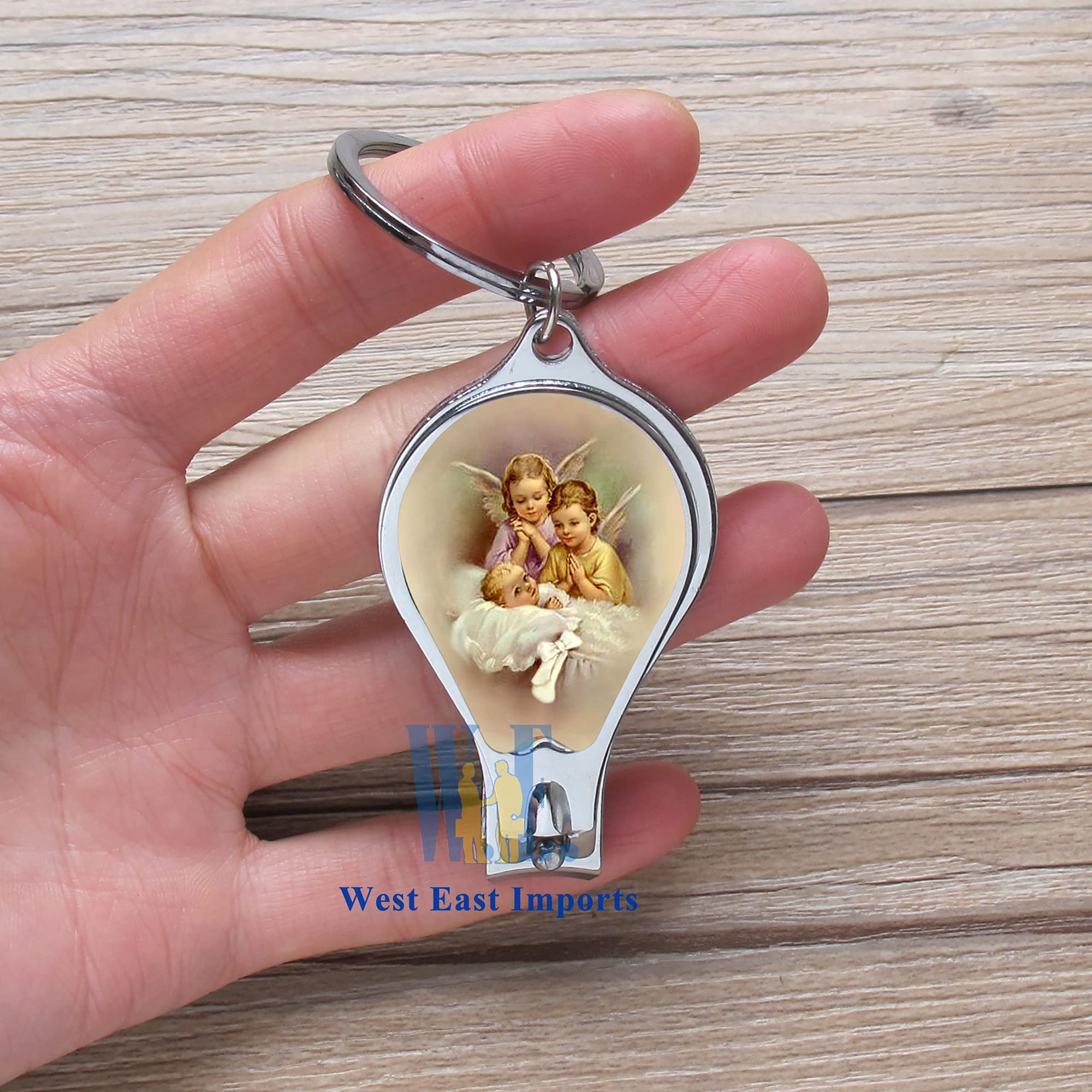 Personalized Engraved Baptism Keychains (12 PCS) - Baby Angel Key Ring with Nail Clipper and Bottle Opener Party Favors for Baby Boys and Girls Recuerdos Bautizo Customized Gift for Guest