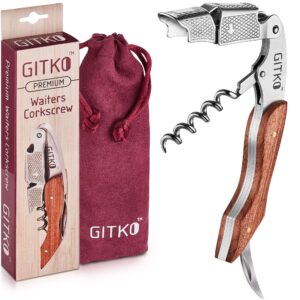 wine opener & waiters corkscrew-with a comfortable rosewood handle – wine and beer bottle opener for bartenders, waiters, –with a wine key foil cutter - with a nice pouch included