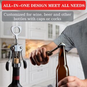 KORCCI Wine Opener, Wine Bottle Opener, Zinc Alloy Wing Corkscrew Heavy Duty, Cork Screw Beer Opener for Bartenders, Multifunctional Bottle Opener for Home Kitchen, Restaurant, Bar, Waiters