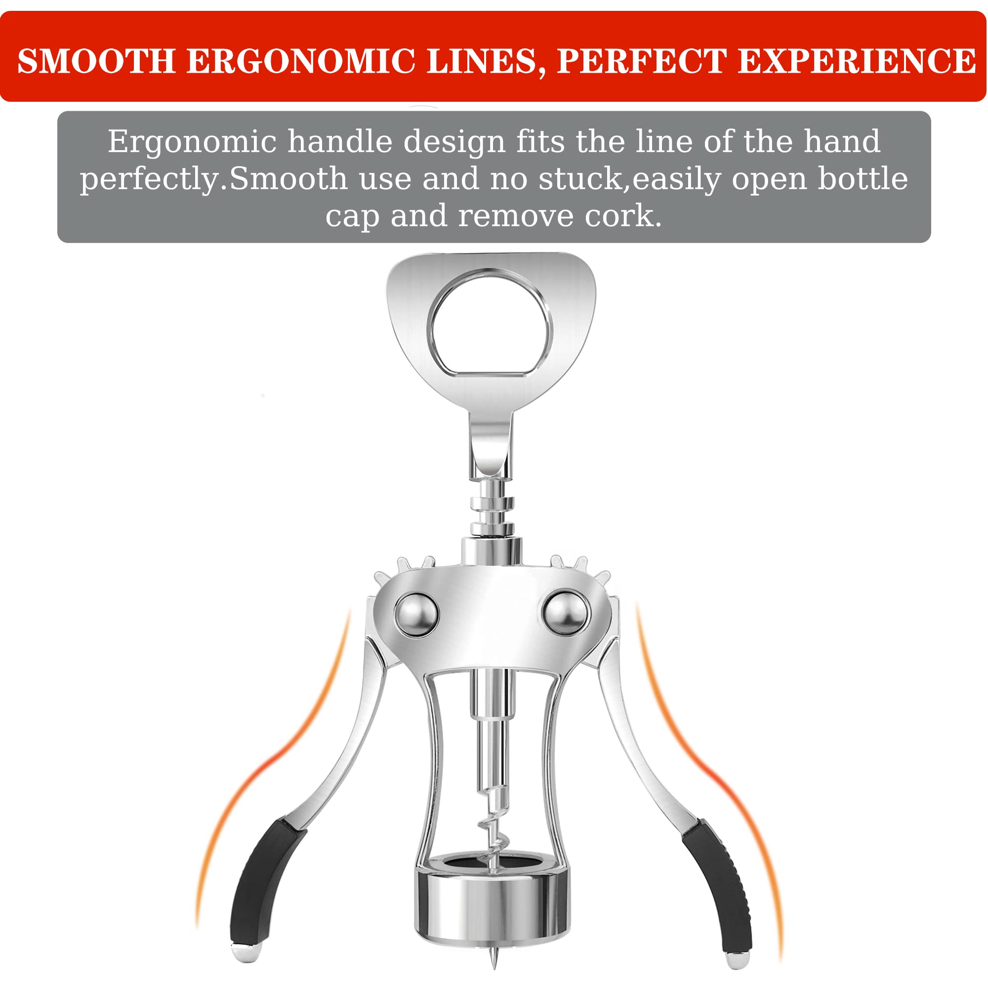 KORCCI Wine Opener, Wine Bottle Opener, Zinc Alloy Wing Corkscrew Heavy Duty, Cork Screw Beer Opener for Bartenders, Multifunctional Bottle Opener for Home Kitchen, Restaurant, Bar, Waiters