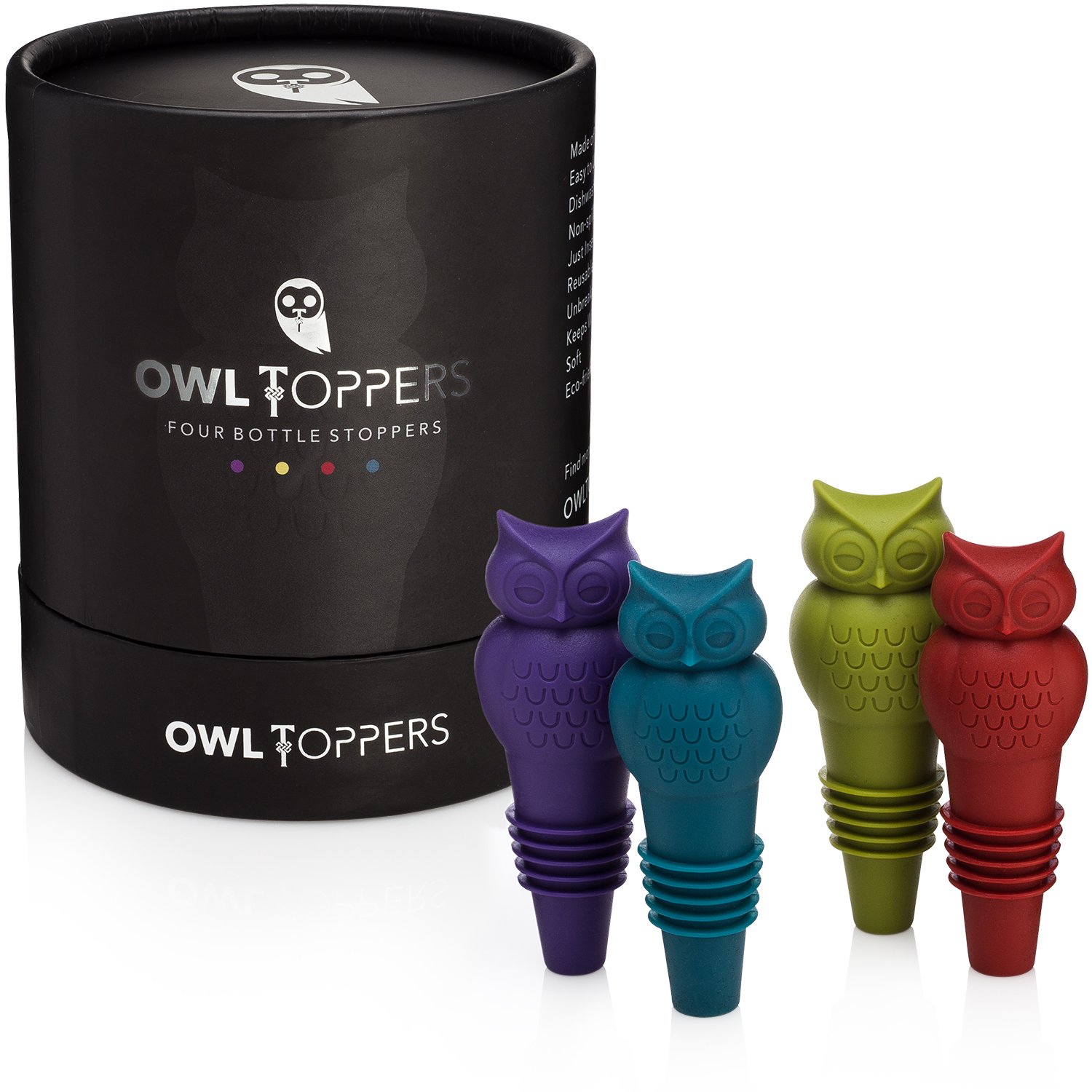 Owltoppers Silicone Bottle Cork Set, 2-Size (Pack of 4)