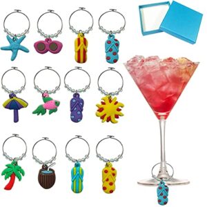 SANHE Wine Glass Charms Tags, Wine Drinker Gift set of 12, Champagne Cocktail Drink Markers (red)