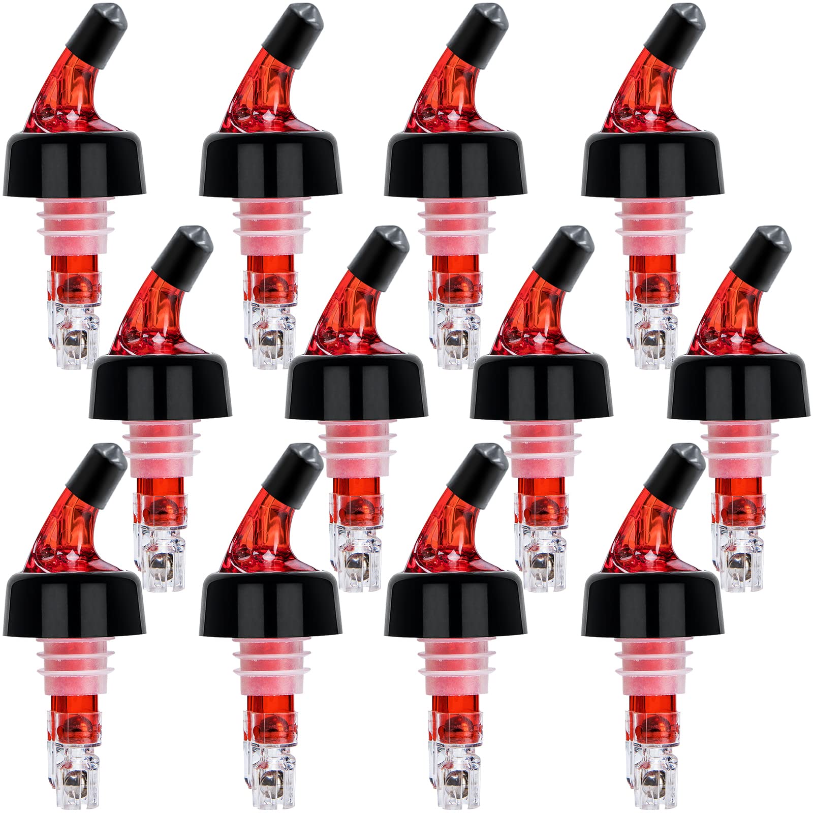 Automatic Measured Bottle Pourer - Pack of 12, 1 oz (30 mL) Quick Shot Spirit Measure Pourer Drinks Wine Cocktail Dispenser Home Bar Tools (Red 12pcs)… (Red 12pcs)