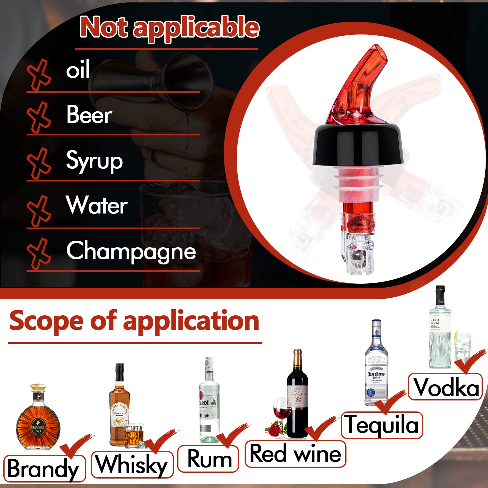 Automatic Measured Bottle Pourer - Pack of 12, 1 oz (30 mL) Quick Shot Spirit Measure Pourer Drinks Wine Cocktail Dispenser Home Bar Tools (Red 12pcs)… (Red 12pcs)