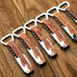 Personalized Wood Bottle Opener Wine Corkscrew, Groomsmen Corkscrew Wedding Party Gifts Engraved Wine Opener Father Day's Gift (Wooden)