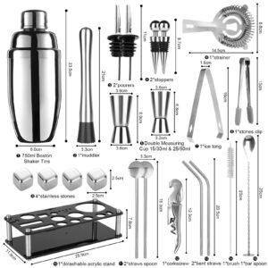 Farafox Cocktail Shaker Set Bartender Kit,23 PCS Bar Tool Set with Acrylic Stand, Professional Bar Tools for Drink Mixing, Home, Bar, Party (Include 4 Whiskey Stones)