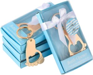 50 pack bottle opener baby shower favors,souvenirs,decoration supplies, footprint keychain bottle opener birthday party favor wedding bridal shower party favor for guests (blue, 50)