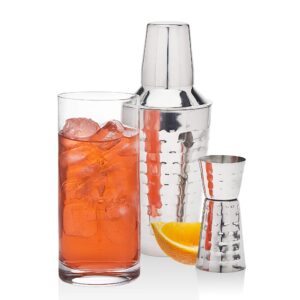 Godinger Barware Bar Tools Stainless Steel set, Includes Cocktail Shaker for Drink Mixing, Double Jigger, Ice Bucket, Tongs and Display Serving Tray