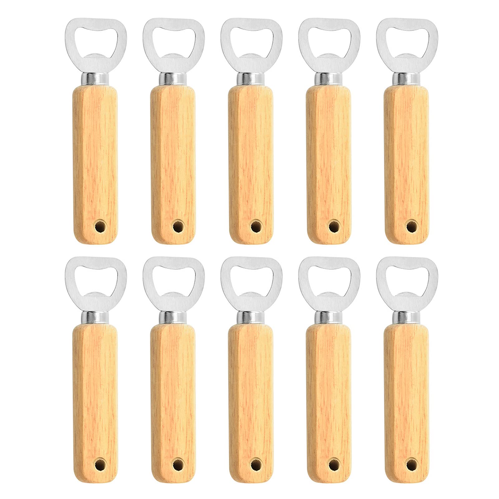 10pcs Wood Handheld Heavy Duty Stainless Steel Bottle Opener, Bartender Bottle Opener, Cider Beer Bottle Openers for Home Kitchen, Bar or Restaurant