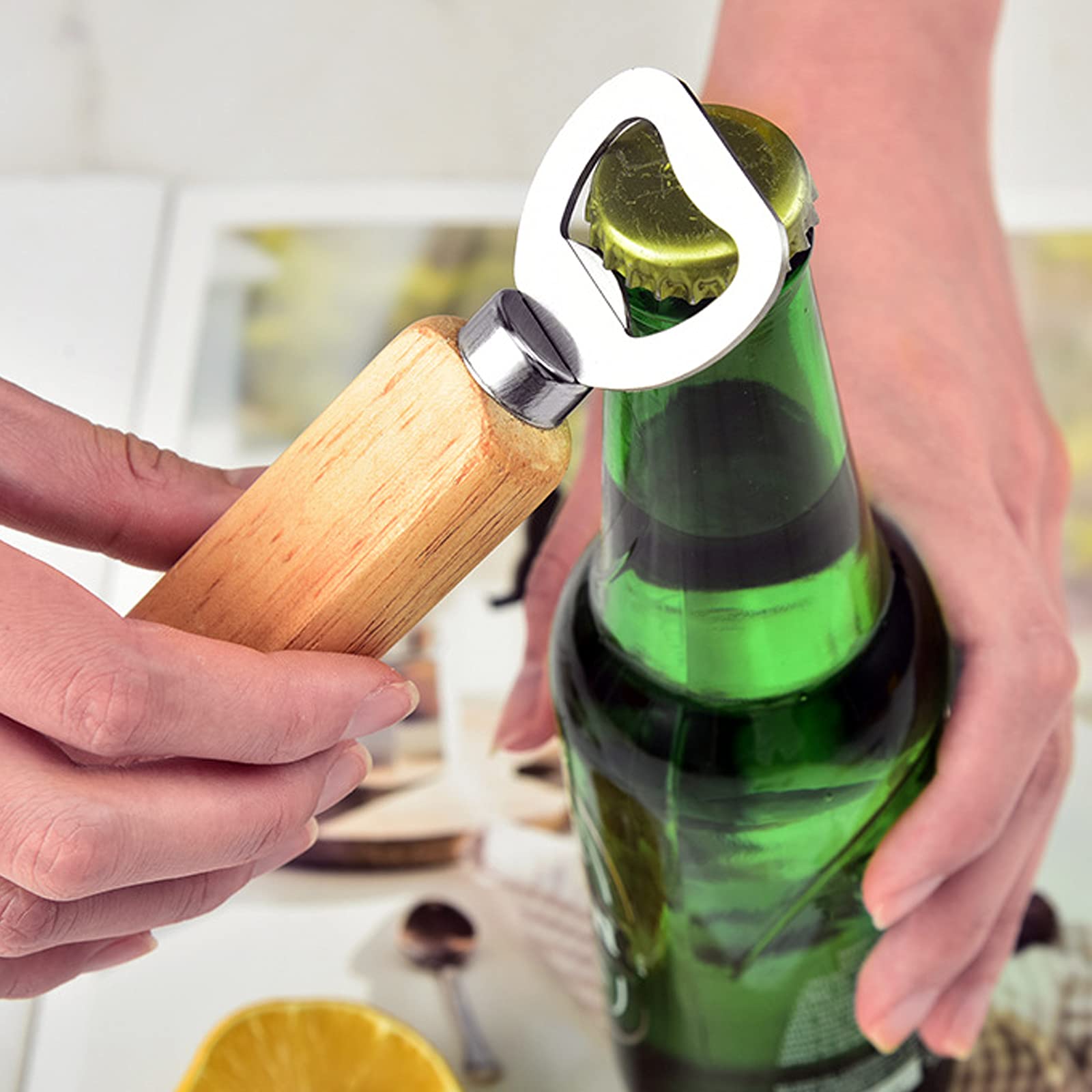 10pcs Wood Handheld Heavy Duty Stainless Steel Bottle Opener, Bartender Bottle Opener, Cider Beer Bottle Openers for Home Kitchen, Bar or Restaurant