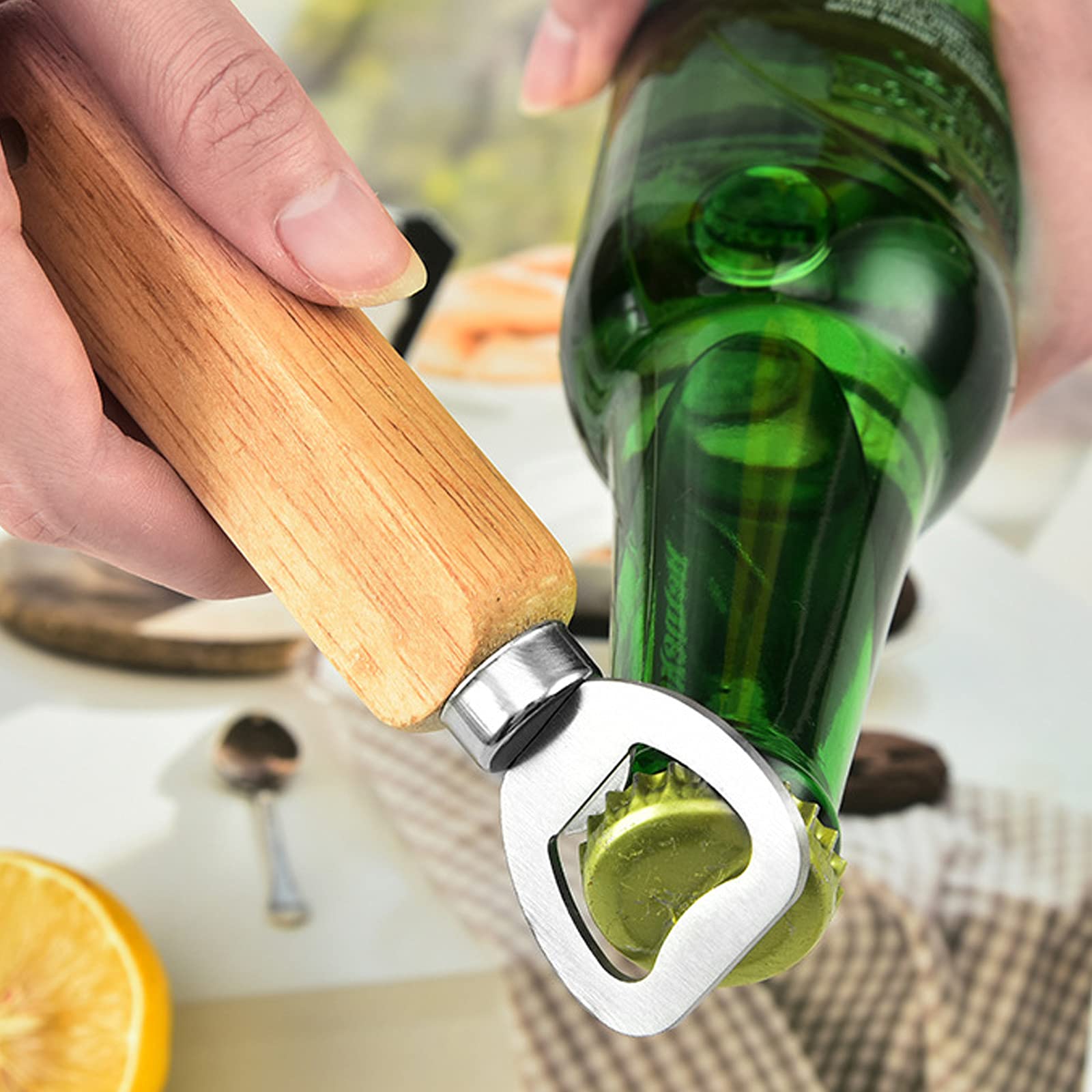 10pcs Wood Handheld Heavy Duty Stainless Steel Bottle Opener, Bartender Bottle Opener, Cider Beer Bottle Openers for Home Kitchen, Bar or Restaurant