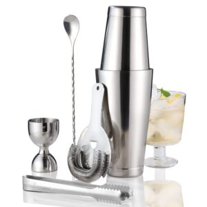 etens boston cocktail shaker set, 6pc bartender kit bar set bartending tools accessories: weighted shaking tins, mixology strainer, bell jigger, mixing spoon | martini shakers drink mixer