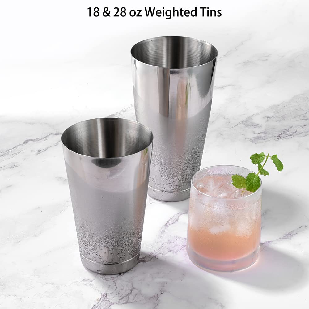 Etens Boston Cocktail Shaker Set, 6pc Bartender Kit Bar Set Bartending Tools Accessories: Weighted Shaking Tins, Mixology Strainer, Bell Jigger, Mixing Spoon | Martini shakers Drink Mixer