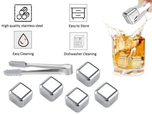 Kellegour 18 PCS Stainless Steel Ice Cubes,Metal Ice Cube,und Velvet Bags+1 Nonslip Ice Tong,Cooling Whisky Rocks,Stainless Steel Whiskey Rocks,For Whiskey,Vodka,Liqueurs,Wine,Beverage Juice or Soda