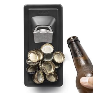 tooletries - the catcher - bottle opener with silicone grip technology & built-in magnet to catch caps - removable & reusable - for home fridge, shower, bbq, boat, rv, garage or any shiny surface
