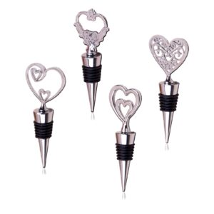 love wine stoppers cute heart shaped wine stopper decoration metal zinc alloy wine bottle stopperr reusable wine and beverage stoppers (set of 4)