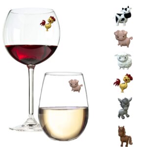 simply charmed barnyard animal wine charms – magnetic glass markers and identifiers set of 6