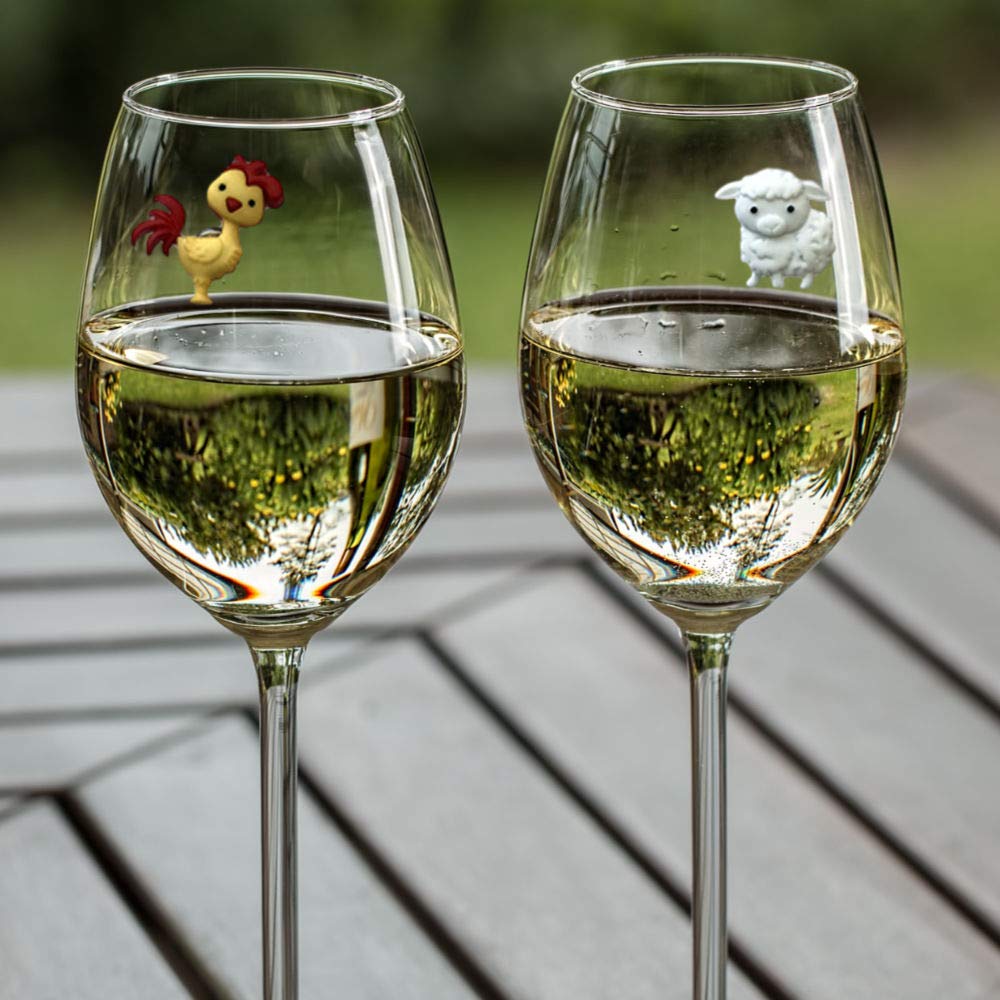 Simply Charmed Barnyard Animal Wine Charms – Magnetic Glass Markers and Identifiers Set of 6