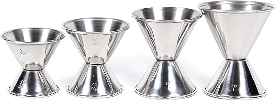 MULMEHË Economy Style Cocktail Jiggers, Includes All Essential Bar Measurements, Stainless Steel, Set of 4