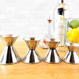 MULMEHË Economy Style Cocktail Jiggers, Includes All Essential Bar Measurements, Stainless Steel, Set of 4