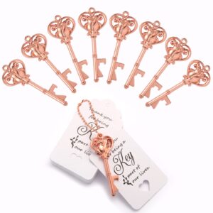 xhipy 50 pcs skeleton key bottle openers,wedding favors guests bulk,roses key bottle opener,bridal shower party favors with card tag(rose gold)