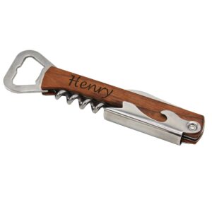 Custom Engraved Wine and Beer Corkscrew Multi Tool - Personalized with Your Text (Wood)