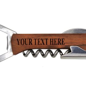 Custom Engraved Wine and Beer Corkscrew Multi Tool - Personalized with Your Text (Wood)