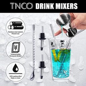 Glass Coaktail Shaker,TNCO 14OZ Bar Set,Martini Shaker, Boston Shaker, Crystal Drink Shaker and Stainless Cover combin,Drink Mixers with Straws,Straw Spoon,Wine Pourer