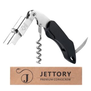 jettory wine opener, premium waiters corkscrew w/foil cutter & cap remover for wine bottle, sturdy stainless steel wine key for servers waiters and home use
