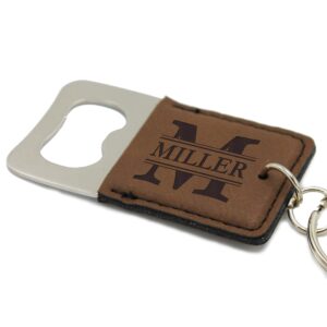 custom engraved key chain bottle opener - personalized keychain beer gift for groomsmen, men, woman, bartender, spouse (brown)
