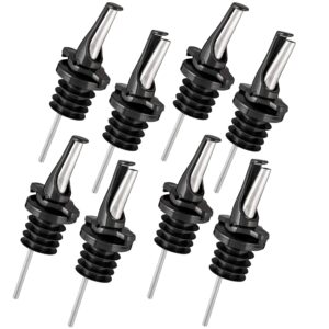 liquor bottle pourers - hygienic clickseal alcohol speed pour spouts - stops barfly, dishwasher safe. also for olive oil, juice, syrup. black 8 pk with adapters for large bottles