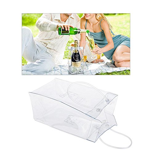 Sohapy 2 Pack Portable Collapsible Clear Ice Wine Bag Pouch Cooler Bag with Handle for Party,Outdoor,Champagne,Cold Beer,White Wine (2)