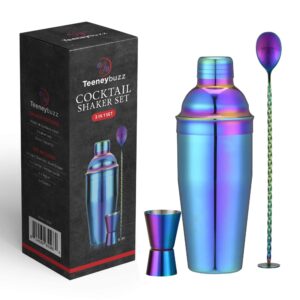 24 oz cocktail shaker bartender set, stainless steel martini shaker with built-in bartender strainer & popular cocktail recipes booklet, professional bartender tool for home or bar