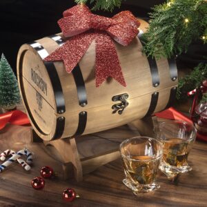 ROCKSLY Full Barrel BAR Set: Men’s Premium Whiskey Stones Gift Box, Wood Case & Stand, 2 Glasses, 8 Stones, Tongs, Carry Bag, & Cocktail Cards, 14 Pcs