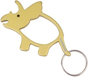 ace camp munkees triceratops dinosaur bottle opener keychain, small pocket-sized bottlecap & wine openers, mini paleontology 3-horned keyrings, key chain opens beer, cans, caps & more
