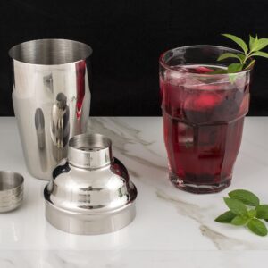 HIC Kitchen Cocktail Shaker, Stainless Steel, Mirror Finish, 3-Piece Set, 18-Ounces
