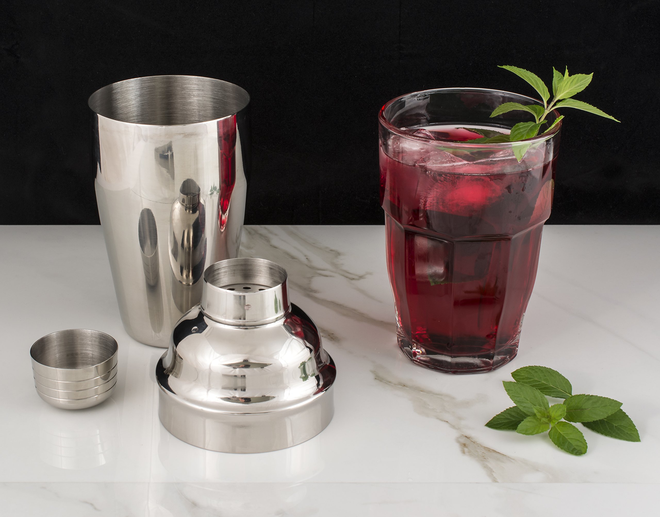 HIC Kitchen Cocktail Shaker, Stainless Steel, Mirror Finish, 3-Piece Set, 18-Ounces