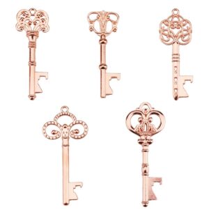 key bottle openers - assorted vintage skeleton keys, wedding party favors (pack of 25, rose gold)