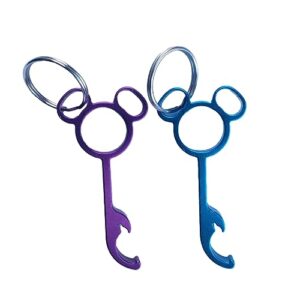 four aluminum mickey mouse bottle opener & key chains - 4 asst colors - teal, green, blue, orange