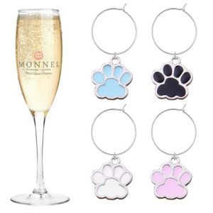 monnel p521 assorted little dog paw wine charms glass markers tags for party decorations with velvet bag- set of 4
