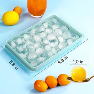 SCEssentials Round Ice Cube Tray with Lid Bin Ball Maker Mold for Freezer Container Mini Circle Making 99 piece Sphere Chilling Cocktail Whiskey Tea Coffee 3 Trays 1 Bucket Scoop total PACKS Blue