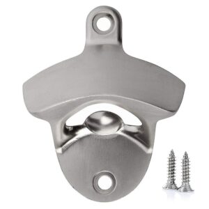 wall mounted bottle opener with free stainless steel mounting screws,vkermury wall hung beer opener for bar or kitchen - silver