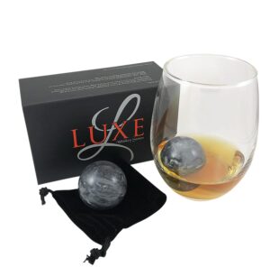 luxe whiskey stones - set of 2 marble chilling spheres in gift box with velvet storage bag