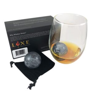 Luxe Whiskey Stones - Set of 2 Marble Chilling Spheres in Gift Box with Velvet Storage Bag