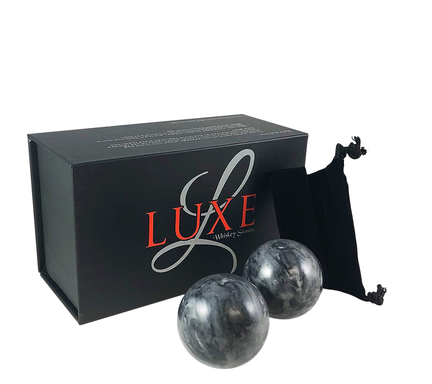 Luxe Whiskey Stones - Set of 2 Marble Chilling Spheres in Gift Box with Velvet Storage Bag