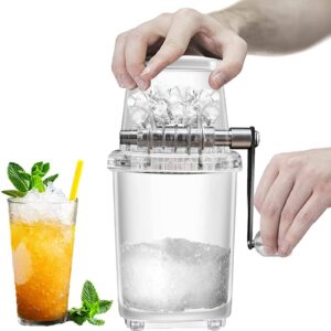 zher-lu hand-crank ice crusher, ice-maker machine, clear ice crusher for home 1.25l chrome plated ice grinder ice cube drinks chopper stirrer (transparent)