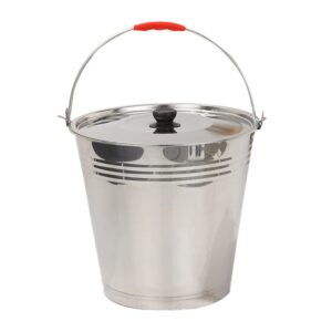 hemoton metal bucket with lid, stainless steel milk pail bucket with lid+ handle, durable bucket for heavy loads, compost, milk pail